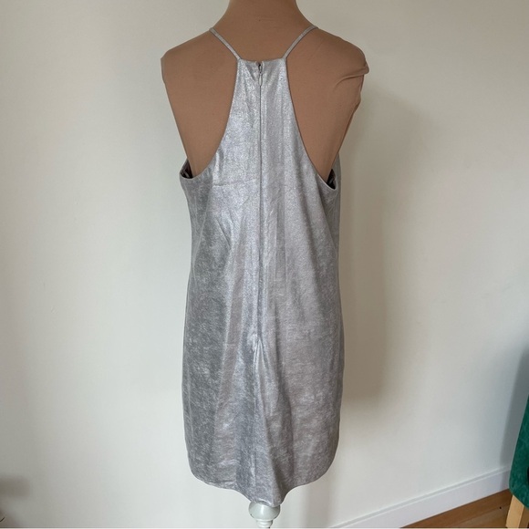 H Halston Metallic Crackle Silver High Neck Halter Mini Cocktail Dress EUC Sz 6 - Picture 7 of 12
